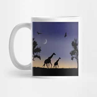 giraffes at dawn Mug